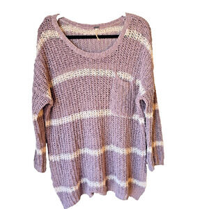 Free People Women’s Oversized Brown Striped Chunky Knit Sweater Size XS